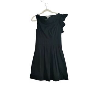 DIANE VON FURSTENBERG Women's Black Cowl Neck One shoulder Ruffle Mini Dress 6